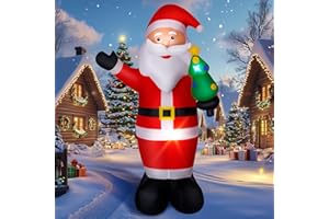 Wothfav Babbo Natale Gonfiabile, 244cm Decorazione Natalizia con Luci LED, Modello di Santa Claus con Kit Fissaggio, da Esterno Impermeabile IP44