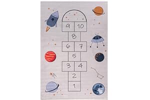 Mazovia Tappeti Beige Infantile Campana,Cosmo - Camera dei bambini - Pile Corto Rettangolo Certificato OEKO-TEX® Colorato - Crema - 80 x 150 cm