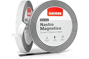 GAUDER Nastro Magnetico Adesivo Forte - Banda Magnetica con Adesivo in Schiuma per Superfici Irregolari - Magnete Potente e Ritagliabile (3 m x 15 mm)
