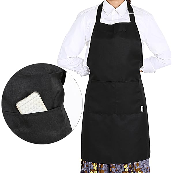 Grembiule Da Chef Nero Impermeabile - Con Tasche E Regolabile - Per Cucina, Ristorante, BBQ, Parrucchiere
