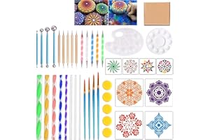 WSNDM Mandala Dotting Tool, 41 Pcs Painting Rocks Mandala Painting Stencil Kits, with Paint Tray, Double Tips Ball Stylus Pens and Paint Brushes, for Painting Coloring and Drafting Art Supplies