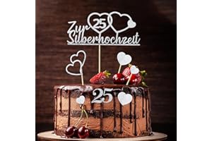 BMGRKYQX 7 Stück Tortendeko Silberhochzeit 25 Zur Silberhochzeit Liebe Cake Topper Glitzer Silber 25 jahre silberhochzeit Dekoration Tortenstecker Hochzeit