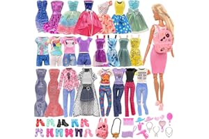 Miunana 36 Doll Clothes and Accessories Fashion Outfits Party Gown Daily Casual Wear= 6 Fashion Clothes 6 Mini Dresses 13 Accessories 10 Shoes 1 Bag For 11.5 Inch Dolls