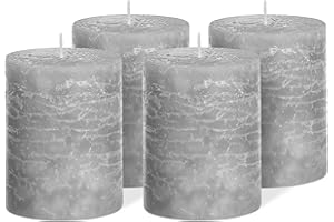 ‎BRANDSSELLER Brandsseller 4er Set Stumpenkerzen 7x10 cm – durchgefärbt & aus Paraffin – rustikale Kerzen mit langer Brenndauer – Dekokerzen für Tischdeko, Weihnachten & Feste – Grau