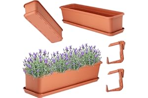 KADAX Jardinière 60 cm avec sous-plat et support, Terre cuite – Pot de fleurs pour balcon en plastique, Pot de fleurs pour intérieur et extérieur, Pot de fleurs pour balcon