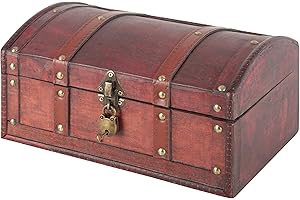 Bingo-Shop Schatztruhe Schatzkiste Holz 30 x 20 x 14,5cm Mit Deckel Verschluss Piratenkiste Geschenk-Box Verschließbar Aufbewahrungsbox Holztruhe Geldtruhe Vintage-Look