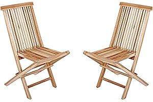 JUNADO SAM Teak-Holz Klappstuhl, Menorca, 2er Set, zusammenklappbarer Hochlehner aus Massivholz, Balkon, Terrasse oder Garten, Braun
