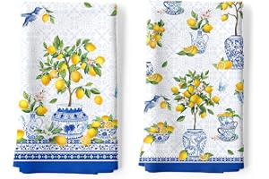Arquiel citron kökshanddukar 100 % bomull snabbtorkande chinoiserie sommar kökshanddukar, 45 x 60 cm absorberande diskduk för