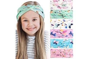 BETESSIN 6pcs Bandeaux Large Cheveux Fille Headband Serre Tête Élastique Papillon Dessin Animé en Tissu Blanc Rouge Vert Bleu Rose Violet Bandeau de Course Yoga Sport Accessoires de Coiffure Maquillage