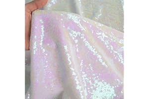 SHINYBEAUTY Tessuto da tappezzeria in tessuto con paillettes Tessuto da fodera in Tessuto con paillettes Tessuto elasticizzato con paillettes Tessuto per abiti al metro (92 cm, Bianco Trasparente)