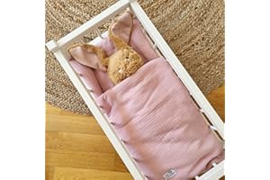 Sugarapple Little Puppenbettwäsche, Puppenbettzeug für Puppenbett, Puppenwagen, Lauflernwagen, Puppenreisebett | Puppenwagenzubehör | 3 teilig, extragroß | 100% Baumwolle, Öko Tex | Musselin Rosa