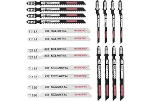 WORKPRO 20-częściowy zestaw brzeszczotów do wyrzynarek, ostrze do wyrzynarki T-Shank do drewna i metalu, kompatybilne z Bosch, Dewalt, Ryobi, Makita i wieloma innymi, W016074A
