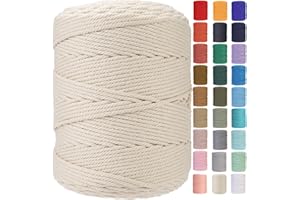 GOHOF Macrame Cord 4mm x 310m Premium Cotton Macrame Rope, 4 Strand Twisted Soft Cotton Cord, One of The Most Perfect Materials for Macrame Art, Cotton String Without Chemicals (Beige)