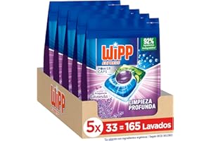 Wipp Express Power Caps Detergente Lavanda en Cápsulas para Lavadora, Pack de 5, Total 165 Dosis, Limpieza Profunda, Eficaz en Agua Fría