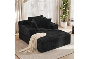 Aivermeil Boneless Couch Modern Cord Floor Sofa with Sleep Function - Cloud Sofa with Chaise Longue, 3 Cushions, Comfortable Sofa Couch for Living Room, No Assembly Required - Black