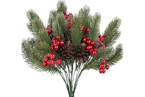pangutheos 4 pezzi Rami Natalizi Decorativi con Bacce Rosse, Rami Abete Può Essere Utilizzato per Decorazioni Natalizie, Rami di Pino Artificiale di Natale