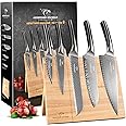 NANFANG BROTHERS Set de couteaux, 6 pièces en Acier Damas VG10 Set de couteaux de Cuisine avec Support magnétique en Bois, Manche ergonomique en ABS Pour Set de couteaux de Chef, professionnel