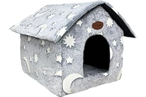 MOOIPET Whiwhi Plüsch Katzenhaus mit Waschbarem Kissen Tragbare Katzenhütte mit Rutschfestem Boden Weiches und Warmes Katzenbett für Drinnen 45x40x45cm