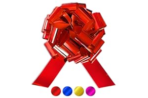 Üka • Fiocco Regalo XXL. Diametro di 40 cm. Fiocco per Regalo Gigante per Auto, Bicilette ed Elettrodomestici. Design Automontante e Riutilizzabile. Fiocco Regalo Grande in Rosso Metallizzato.