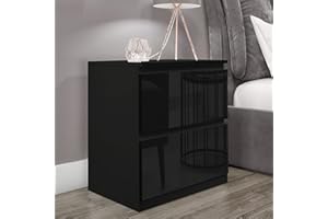 Blisswood High Gloss Chest of Drawer, 2 Drawer Bedroom Chest of Drawer Bedside Table Cabinet for Bedroom Living room Furniture (Black, 32D x 33W x 41H cm, 2 Drawers)