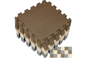 Yostrong® EVA Gomma Tappeto Gioco Bambini Per Puzzle | Tappetino Fitness Palestra, 18 Pezzi. Marrone, Beige, Grigio. YOC-FJLb18N