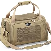 Petsfit Small Dog Carriers, Foldable Airplane Dog Carrier with Adjustable Shoulder Strap, Dog Travel Bag, with Mats, S/Khaki