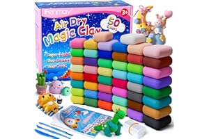 HMEUEST Air Dry Clay, 50 Colors Modelling Clay Kit, Ultra Light Non-Toxic Air Drying Clay for Kid, Magic Clay with 3 Clay Tools & Guidebook, Arts and Crafts Kits for Kids Boys Girls Toys
