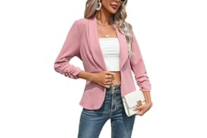 KOJOOIN Damen Blazer 3/4 Arm Jacke Business Revers Blazer Sakko mit Faltigen Ärmeln Slim Fit Blazerjacke Elegant Einfarbig Outwear Geschäft Büro Bolero Jacke (Verpackung MEHRWEG)