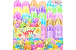 Tagitary Easter Eggs Set 100PCS,Colorful Bright Easter Egg Fillable Include 10 Golden Eggs,Empty Bulk for Easter Theme Party Favors for Kids,Perfect for Easter Egg Hunt Basket Stuffers Classroom Prize