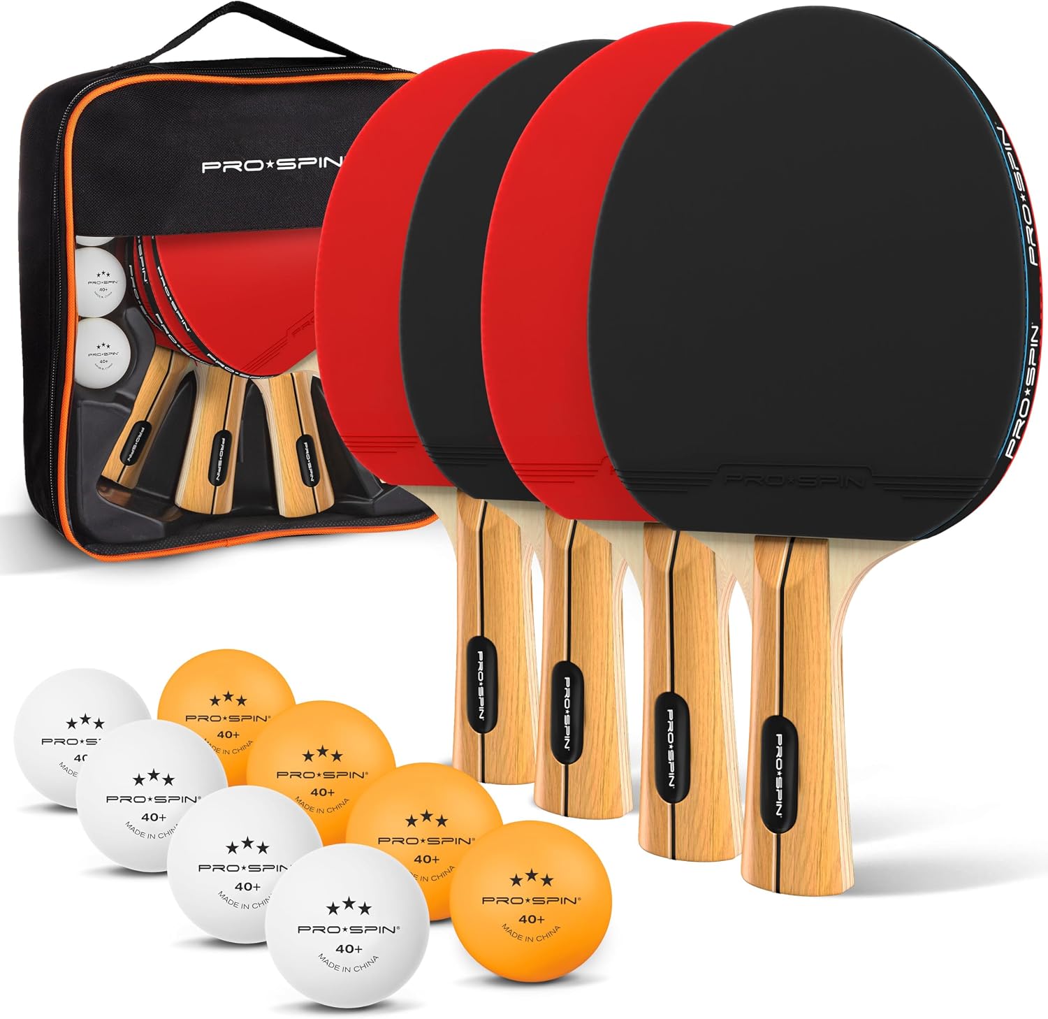 PRO-SPIN Palas de Ping Pong - Set con Raquetas de Tennis de Mesa Premium, Pelotas Ping Pong 3 Estrellas y Estuche Compacto | Set Profesional de Raquetas y Pelotas | para Juegos Interior y Exterior