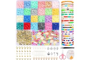 OUZIONZ 3957 Pezzi 6mm Perline Piatte per Braccialetti,Perle di Argilla Polimerica per Bracciale Collana Gioielli,Perline di Argilla Polimerica Piatte Rotonde per Collana,Orecchini,Fai da te