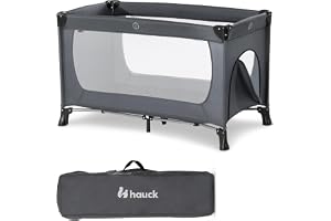 Hauck Travel Cot Dream N Play Plus / for Babys and Toddlers from Birth up to 15 kg / 120 x 60 cm / Side Hatch / Light / Foldable / Compact / Transport Bag Included / Grey