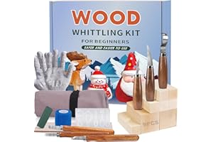 BURNTOP Kit de 18 piezas de madera para principiantes, niños y adultos, 6 herramientas de corte y 8 bloques de tallado de tilo, guantes, bolsa enrollable, afilador, kit de herramientas de tallado de madera