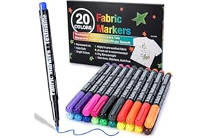 SAKEYR Pennarelli per Tessuti, 20 Colori per Tessuti, in Tessuto Pennarelli per Tessuti Resistenti ai Lavaggi per Realizzare Magliette, Cappelli, Borse di Stoffa, Guanti, Scarpe, Bavaglini