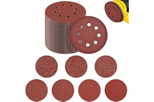Meff-Mluk 175Pcs 125mm Sanding Discs, 8 Hole 5 Inch Round Sanding Discs Pads 40 60 80 120 180 240 320 Grits Sanding Discs for Random Orbital Sander