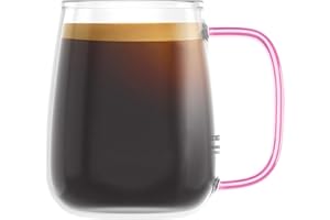 ‎AMAPODO amapodo Duży kubek do kawy 700 ml - Szklany kubek do gorących napojów - prezent dla kobiet - filiżanka Jumbo - XXL Coffee Glass Cup - filiżanka do kawy z uchwytem różowa