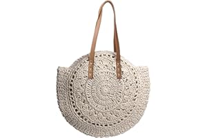 LUI SUI Bolsos redondos de paja para mujeres bolsos de playa de verano bolsos de vacaciones bolsos de hombro