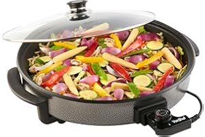 VonShef Large Multi Cooker 6L – 42cm Electric Frying Pan with Lid & Adjustable Temperature Control, Easy Clean, Non Stick Aluminium with Cool Touch Handles & Detachable Power Cable for Serving – 1500W