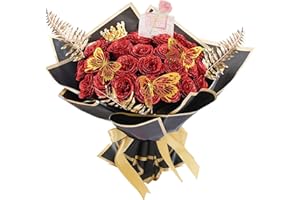 AIGOCITY 24 Pcs Glitter Roses Bouquet,Artificial Rose Bouquet,Sparkly Rose,DIY Fake Glitter Bouquets with Crown Card 3D Butterfly for Birthday Gifts Wedding Valentine's Day Mother's Day (Red)
