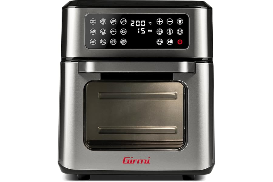 Girmi FG97 Air Fryer 12 Litres and Electric Oven, 1600-1800W, 12 Preset Programmes, Rotating Basket & Rotisserie, Grease Tray, Digital Display, Accessories, Steel Grey