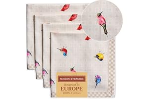 Maison d' Hermine Tovaglioli 100% cotone, tovaglioli decorativi pasquali, lavabili, set da 4 pezzi, per matrimoni, ristoranti, buffet, birdies on wire, primavera/estate (45 cm x 45 cm)