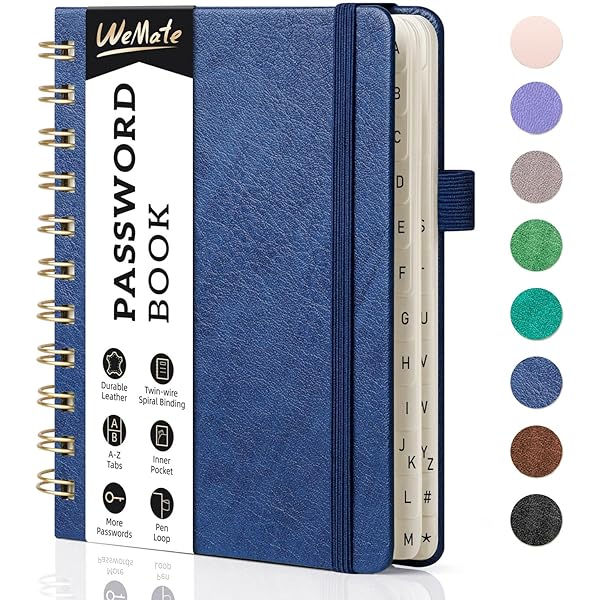 Carnet D'adresses Et Mots De Passe A6 Avec Onglets A-Z - Couverture Rigide, 56 Pages - Organisateur Portable Bleu