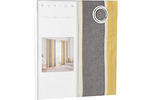 Fusion Matteo Grey & Ochre Stripe Cotton Curtains – W46 x L54" (117x137cm) – 2 Panels – Eyelet Drapes for Bedroom or Living Room – Yellow & Grey Striped Design – Matching Cushion Sold Separately