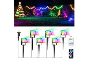 NATPOW Garden Lights Mains Powered, RGB Low Voltage Landscape Spotlights with Bluetooth APP, IP65 Waterproof Color Changing Pathway Spike Light for Garden Christmas Decorations Lawn, Pathway 6-in-1
