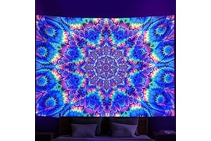 aupawdy Tapiz De Pared Fluorescencia UV Tapiz de Mandala Indio Hippie Tapices Decoración de Pared para Dormitorio Sala de Estar Toalla de Playa 150 X 200 cm