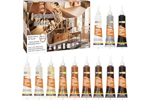 HUPEYNA Kit Riparazione Legno, 12 Colori Stucco per Legno, Kit di Riparazione per Mobili, Riparazione di Graffi, Crepe, Scolorimento per Mobili in Legno, Porte, Armadietti, Pavimenti, Tavoli, Ritocco Legno