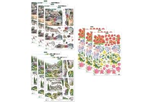 Katy Sue Cottages, Gardens & Flowers 3D Die-Cut Decoupage for Card Making Supplies. 9 A4 Sheets of Katy Sue Pre-Cut Designs Featuring Cottage Garden, Patio, & Flower Patch Die-Cut Decoupage