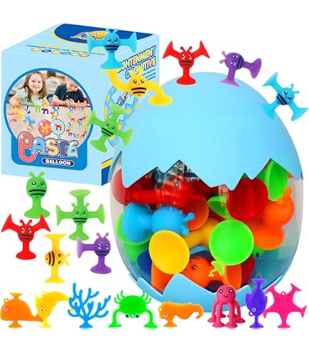 Lot de 24 pièces jouets ventouses pour bébé - Jouet de bain sensoriel pour garçon et fille âgés de 3 4 5 ans - Tout-petits - Animaux marins en