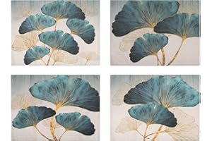 ETOLISHOP Manteles Individuales Juego de 4 Azul Eléctrico Verde Azulado Oro Ginkgo Lavables Resistente al Calor Salvamantele Individuales de Lino para Restaurante Mesa de Comedor de Cocina Cenas en Casa 32x45