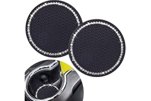 DERMASY Cute Car Cup Coaster 2PCS Universal Vehicle Cup Holder Insert Coaster 2.75 inch Silicone Anti Slip Bling Crystal Rhinestone Auto Car Accessories for Women & Lady (Black background with white diamond))